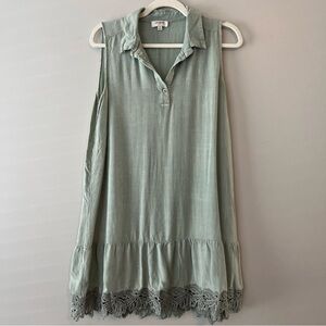 Umgee Green Sleeveless Cotton Blend Dress Collared Button A-line Light Flowy S